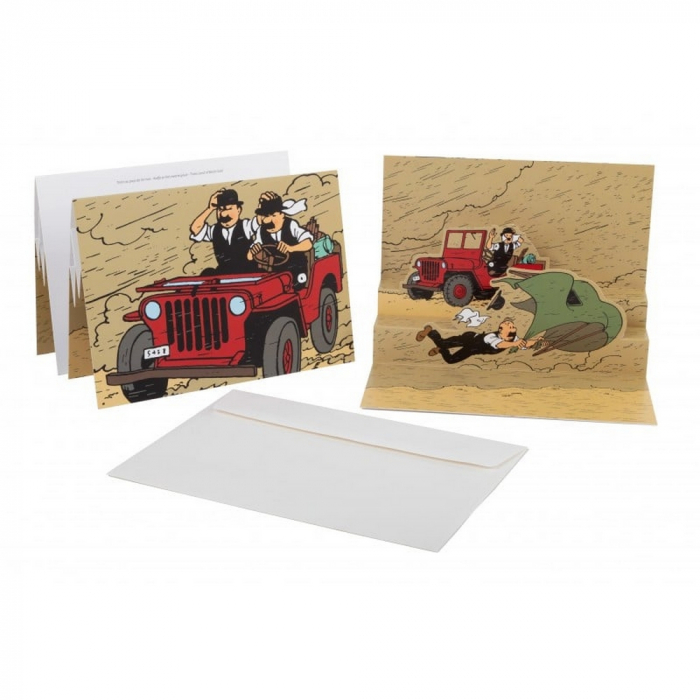  کارت پستال سه بعدی تن تن Tintin Pop-Up Postcard the desert Jeep Willys MB 1943 