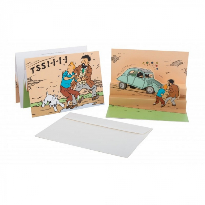 کارت پستال سه بعدی تن تن Tintin Pop-Up Postcard the Thomson and Thompson Citroën 2CV