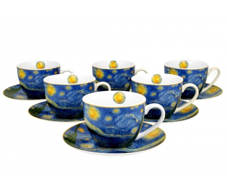 ست ۶ عددی فنجان ونگوگ Set of 6 cups 280 ml with saucers STARRY NIGHT inspired by Van Gogh