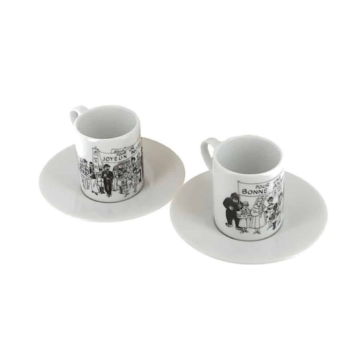 فنجون اسپرسو تن تن Set of two espresso cup and saucer Tintin collection Carte de voeux 1972