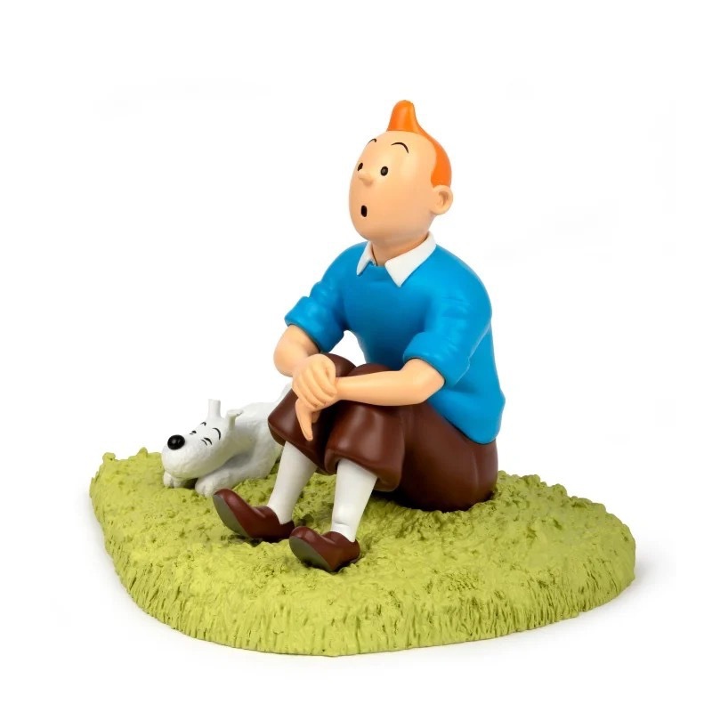  فیگور تن تن و میلو روی چمن Tintin sit in the grass 