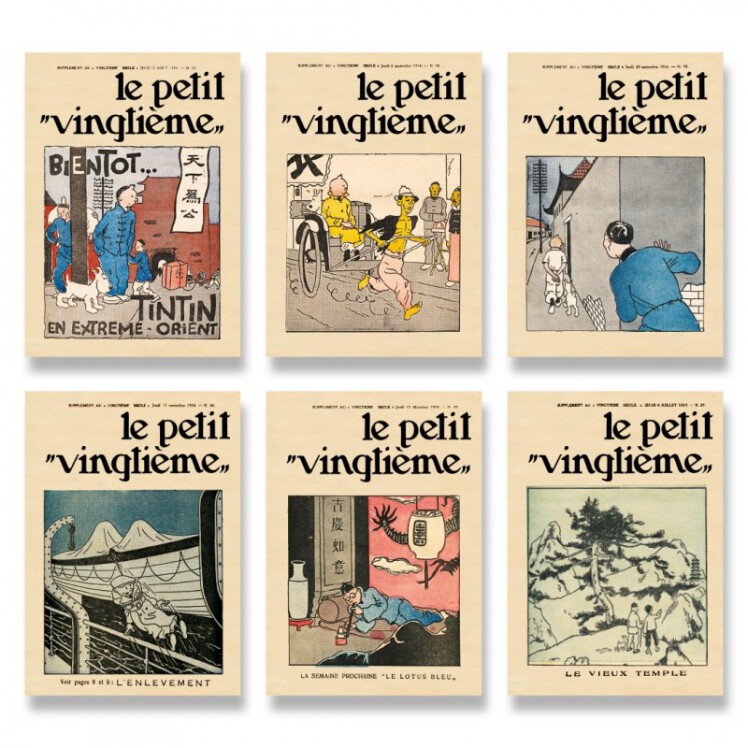 کارت پستال ۶ تایی تن تن Pack of Le Petit Vingtième postcards - The Blue Lotus