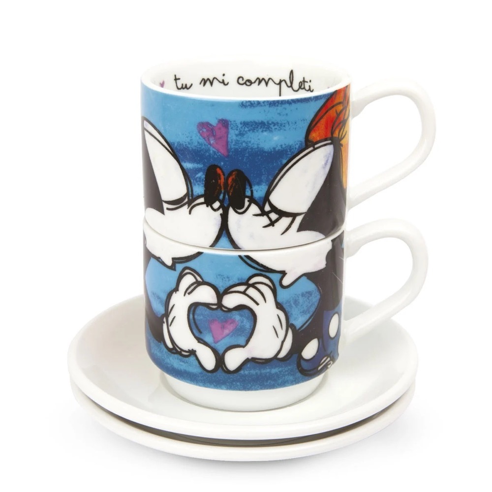  ست فنجان اسپرسوی دیزنی میکی و مینی Set 2 Stackable Espresso Cups Mickey Mouse Blue With Saucers 