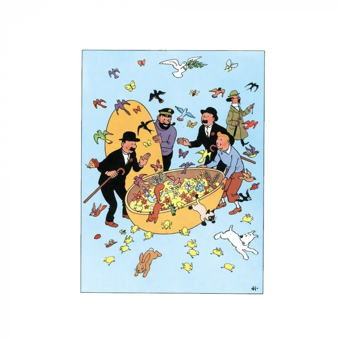  کارت پستال تن تن Easter Double Postcard Tintin with his friends 