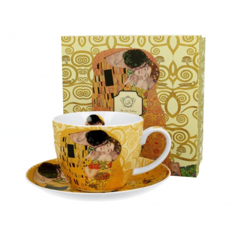 فنجان نعلبکی کلیمت Cup jumbo with saucer THE KISS ecru by Klimt