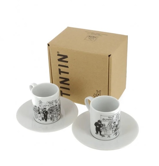 فنجون اسپرسو تن تن Set of two espresso cup and saucer Tintin collection Carte de voeux 1972