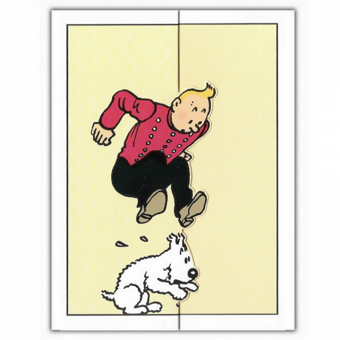 کارت پستال سه بعدی تن تن Double Postcard 3D Tintin jumping with Snowy